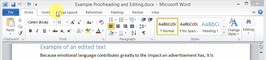 Show the editor's changes Word 2010